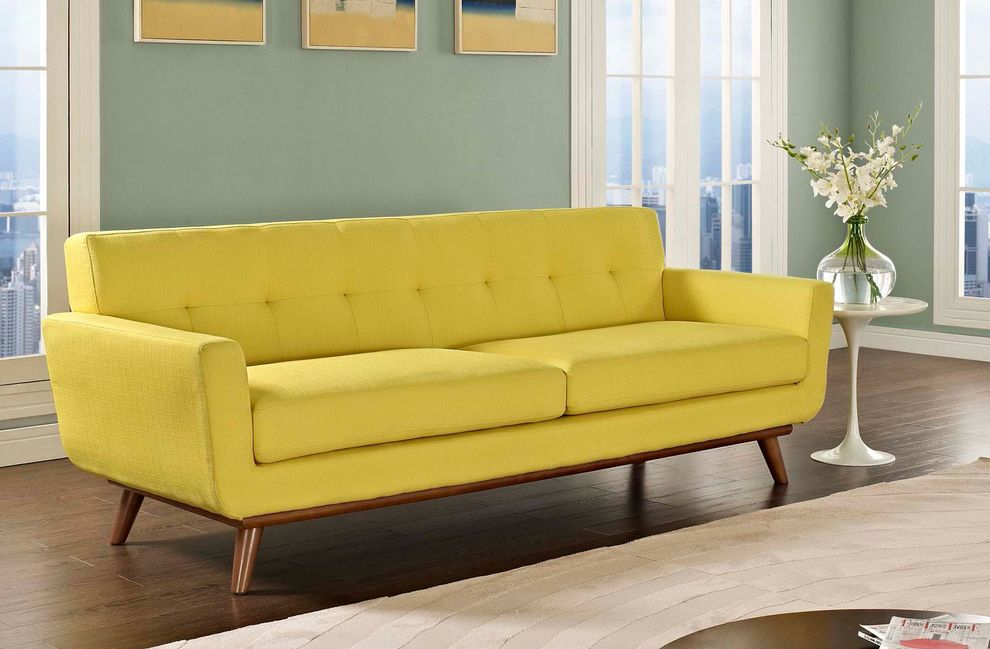 Yellow fabric tufted back retro couch by Modway
