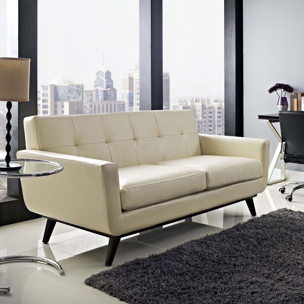 Beige leather retro style loveseat by Modway