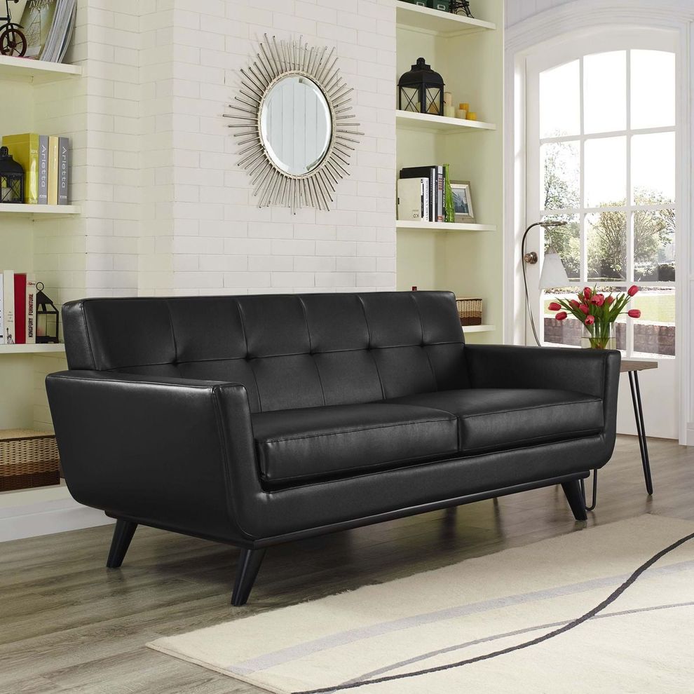Black leather retro style loveseat by Modway