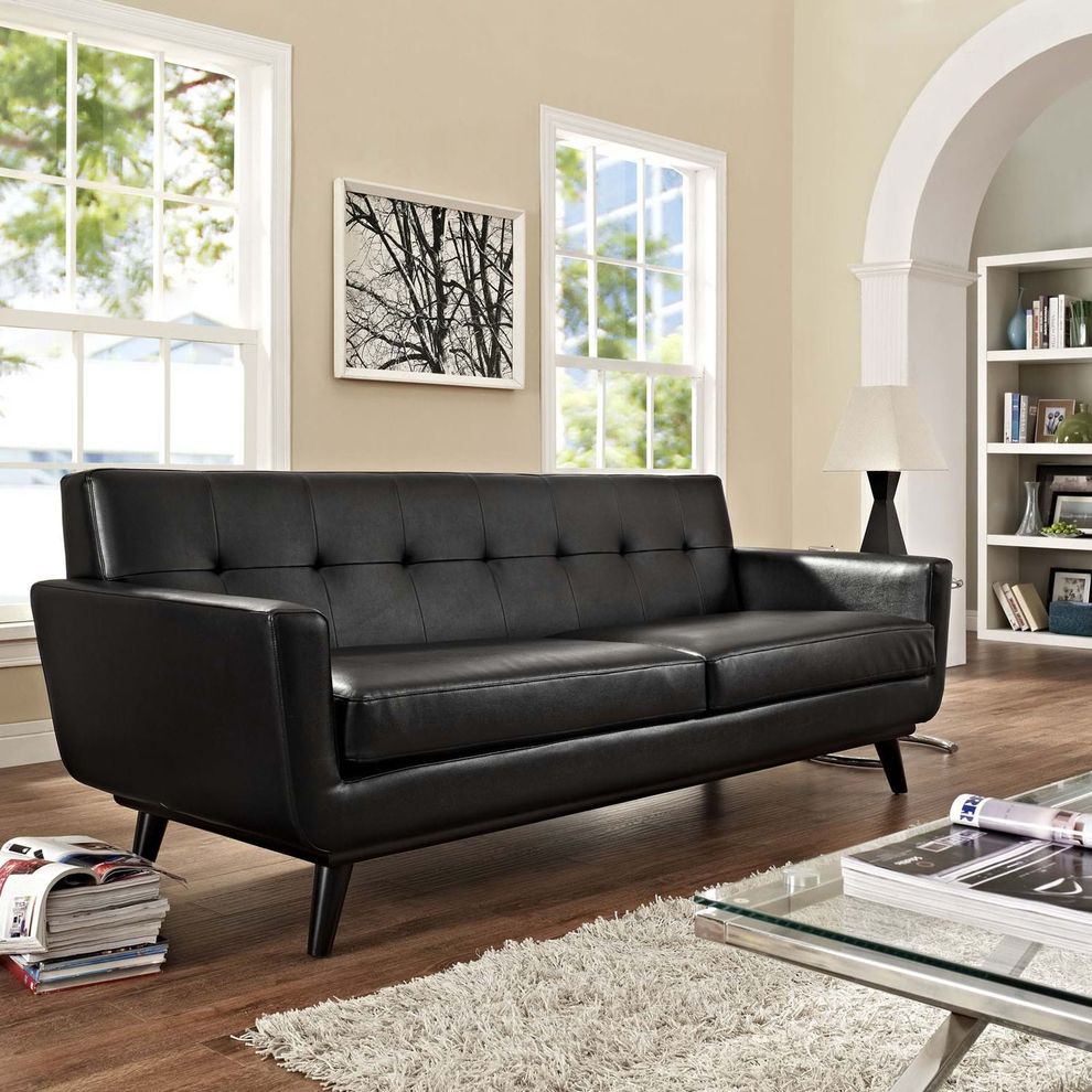 Black leather retro style sofa by Modway