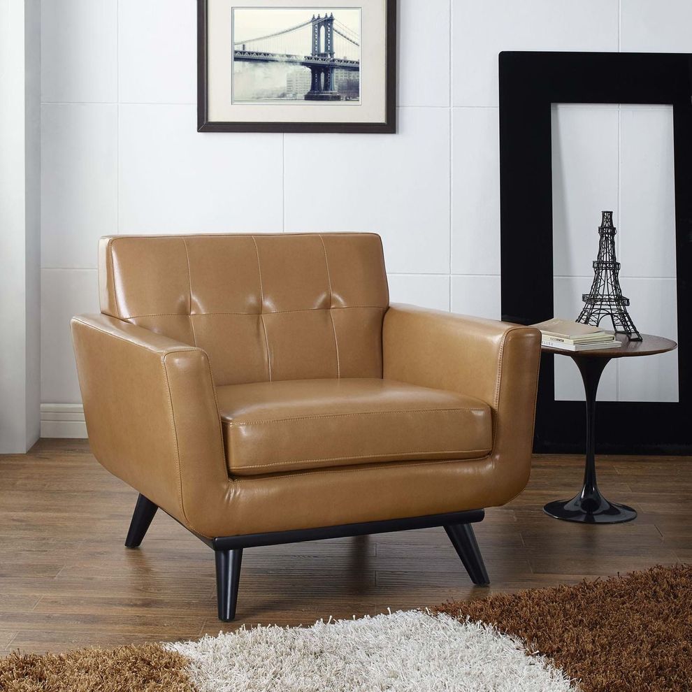 Tan caramel leather retro style chair by Modway