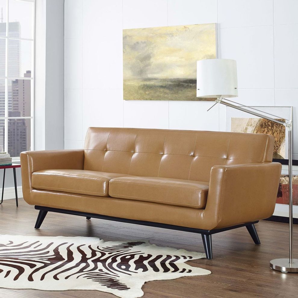 Tan caramel leather retro style loveseat by Modway