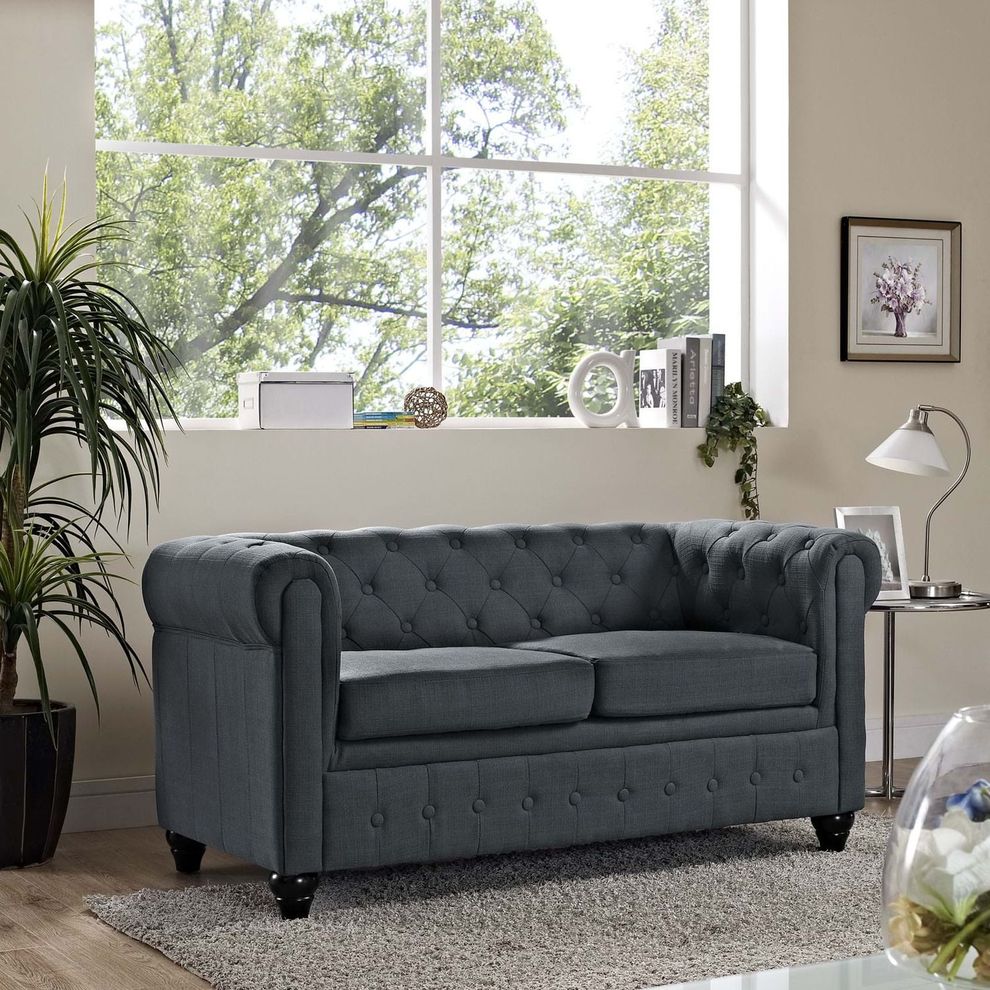 Black fabric tufted classical mid-century style loveseat by Modway