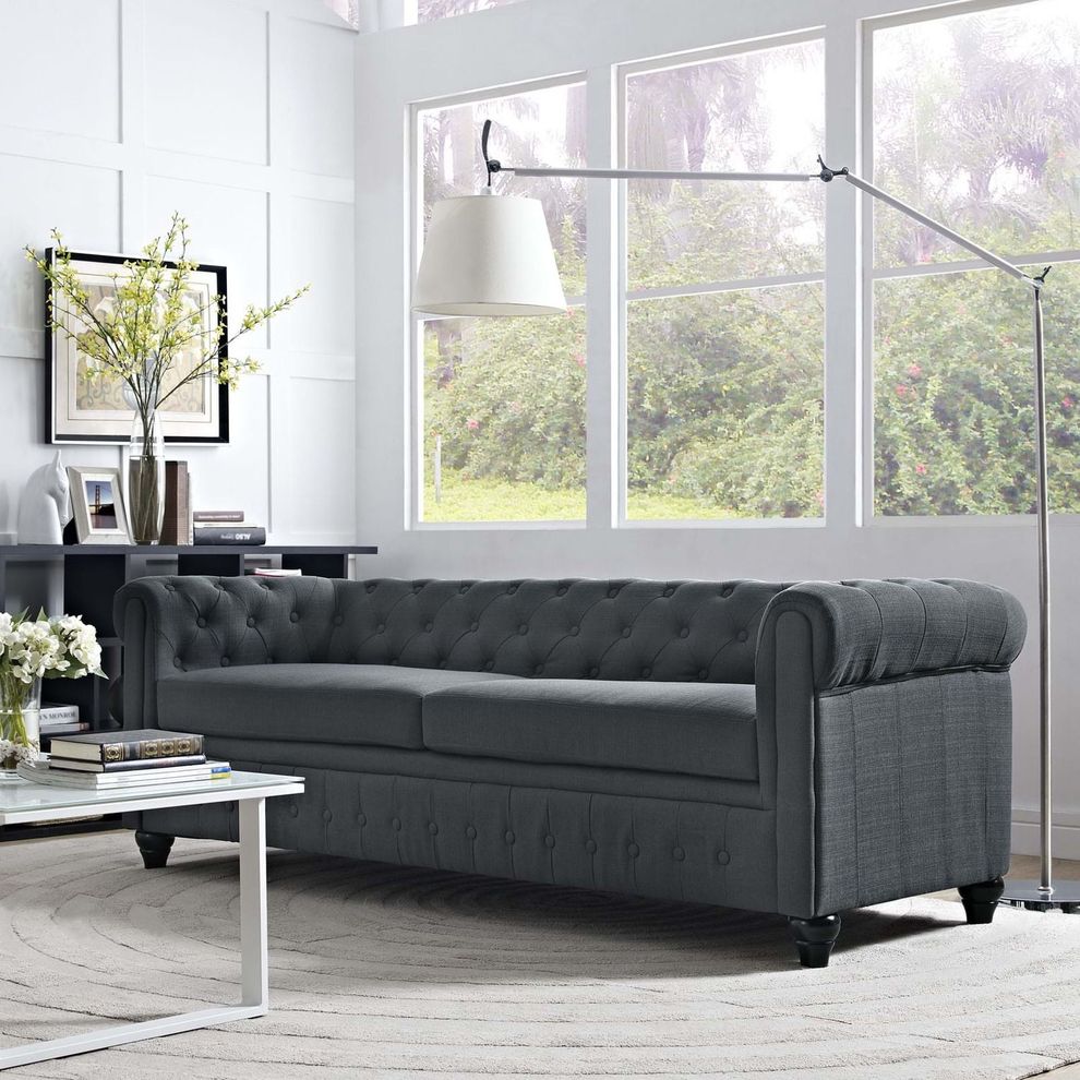 Black fabric tufted classical mid-century style sofa by Modway