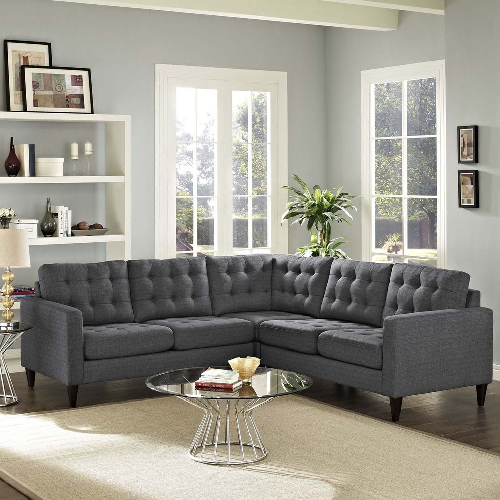 Gray fabric 3pcs even sectional sofa by Modway