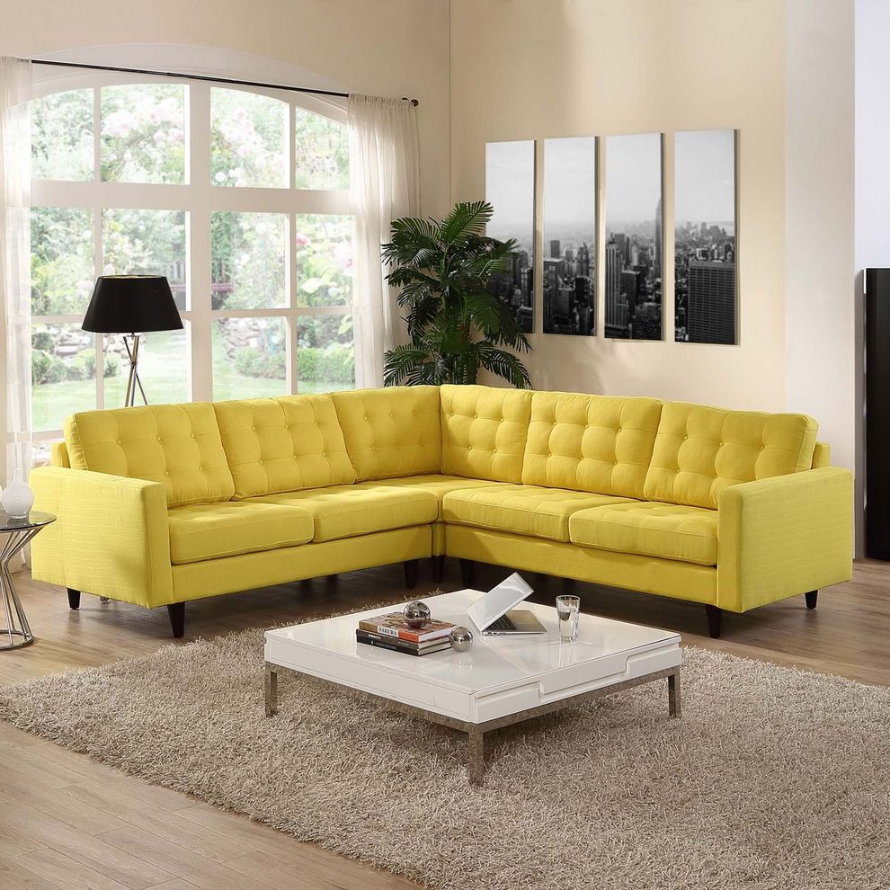 Sunny yellow fabric 3pcs even sectional sofa by Modway