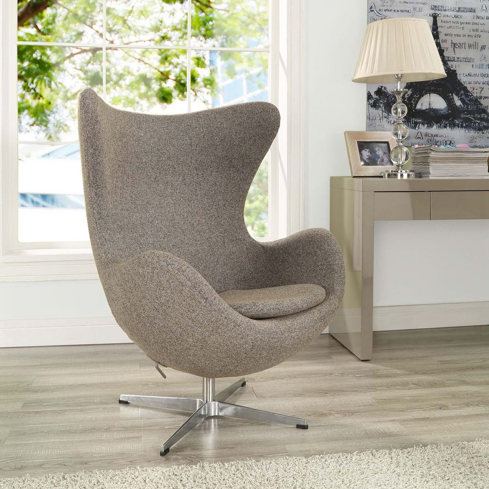 Oatmeeal wool comfortable lounger style chair by Modway
