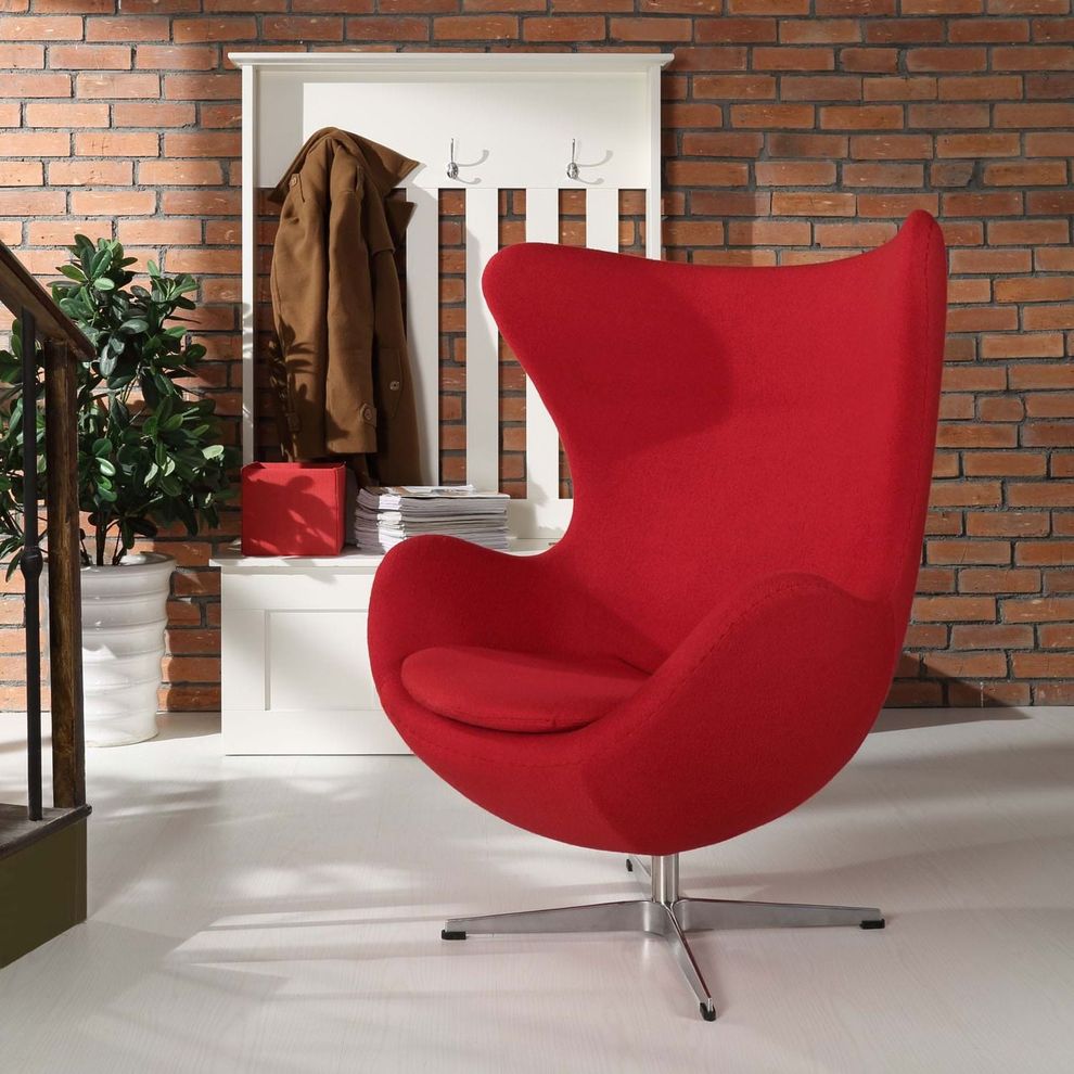 Red wool comfortable lounger style chair by Modway