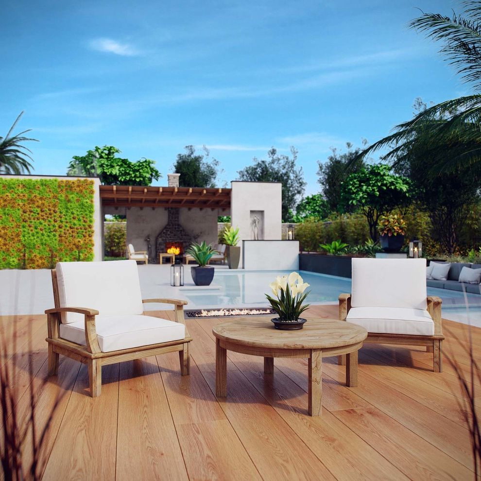 3pcs outside patio set with round table in teak by Modway