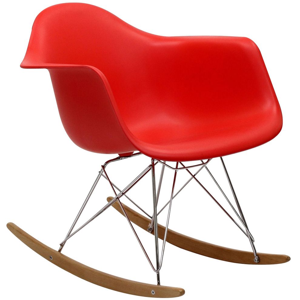 Molded red plastic rocking lounge chair by Modway