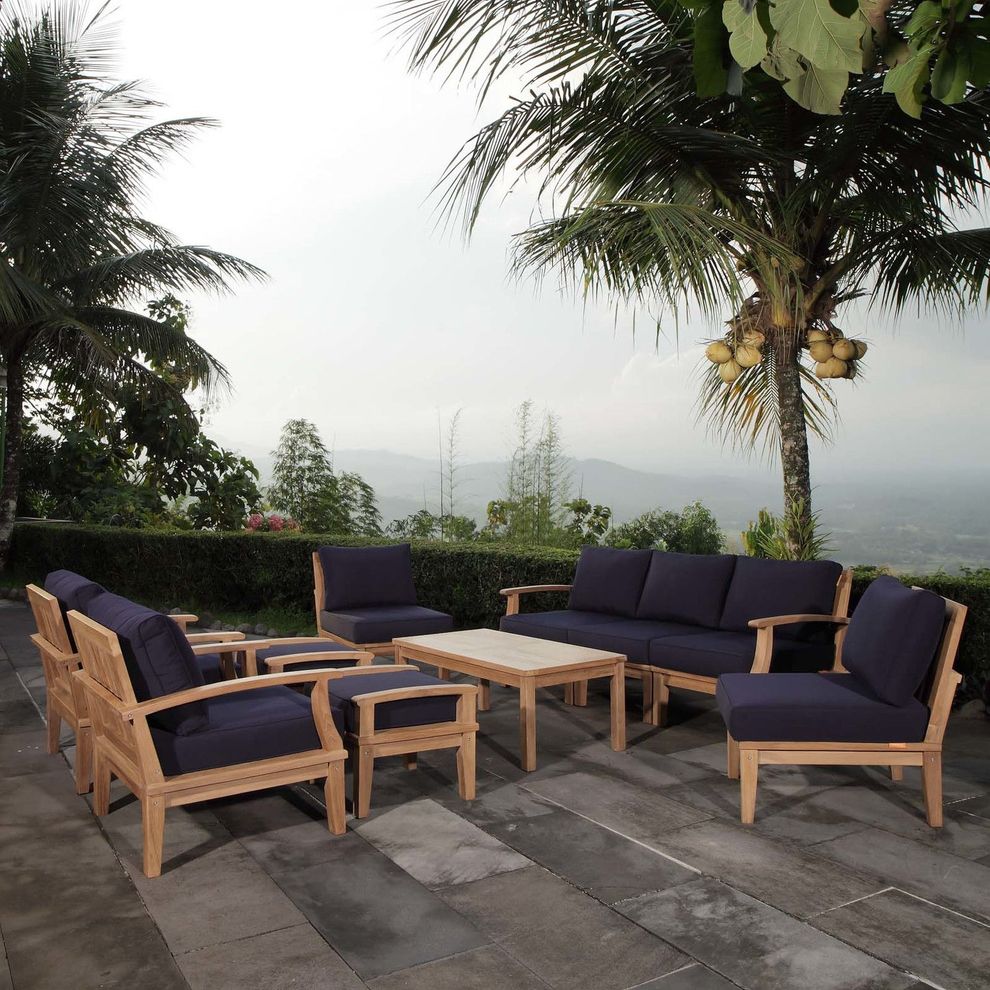 10pcs outside/patio set in natural navy teak by Modway