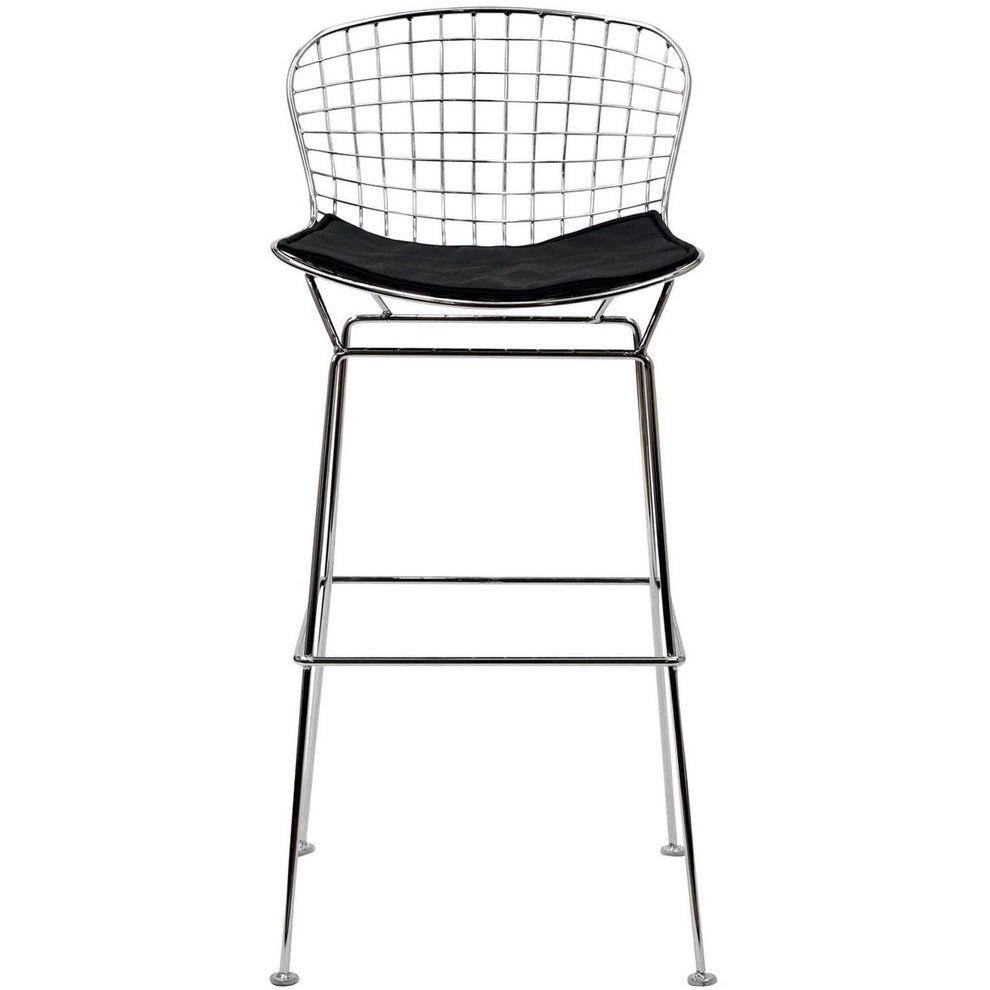 Wire metal bar stool w/ black seat by Modway