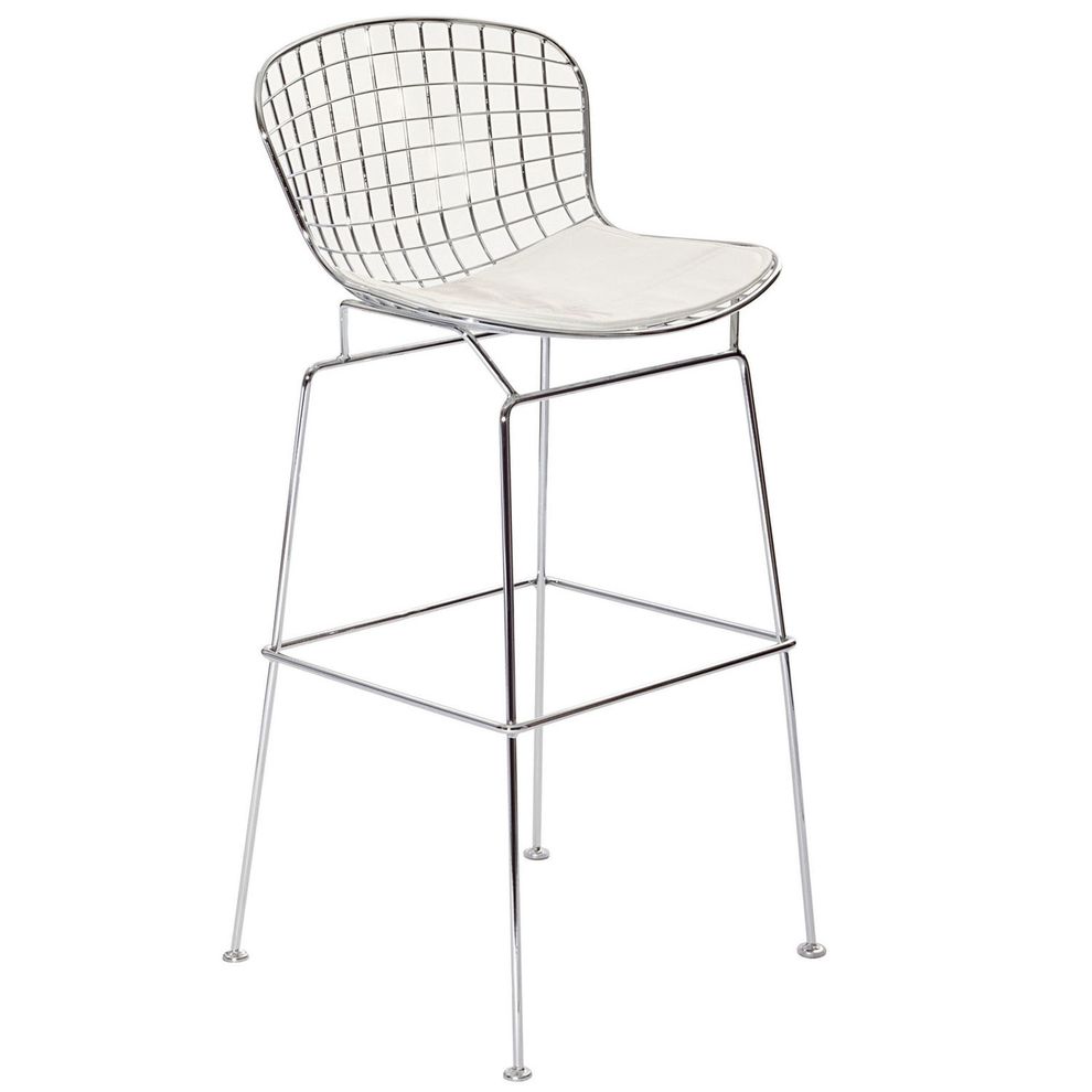 Wire metal bar stool w/ white seat by Modway