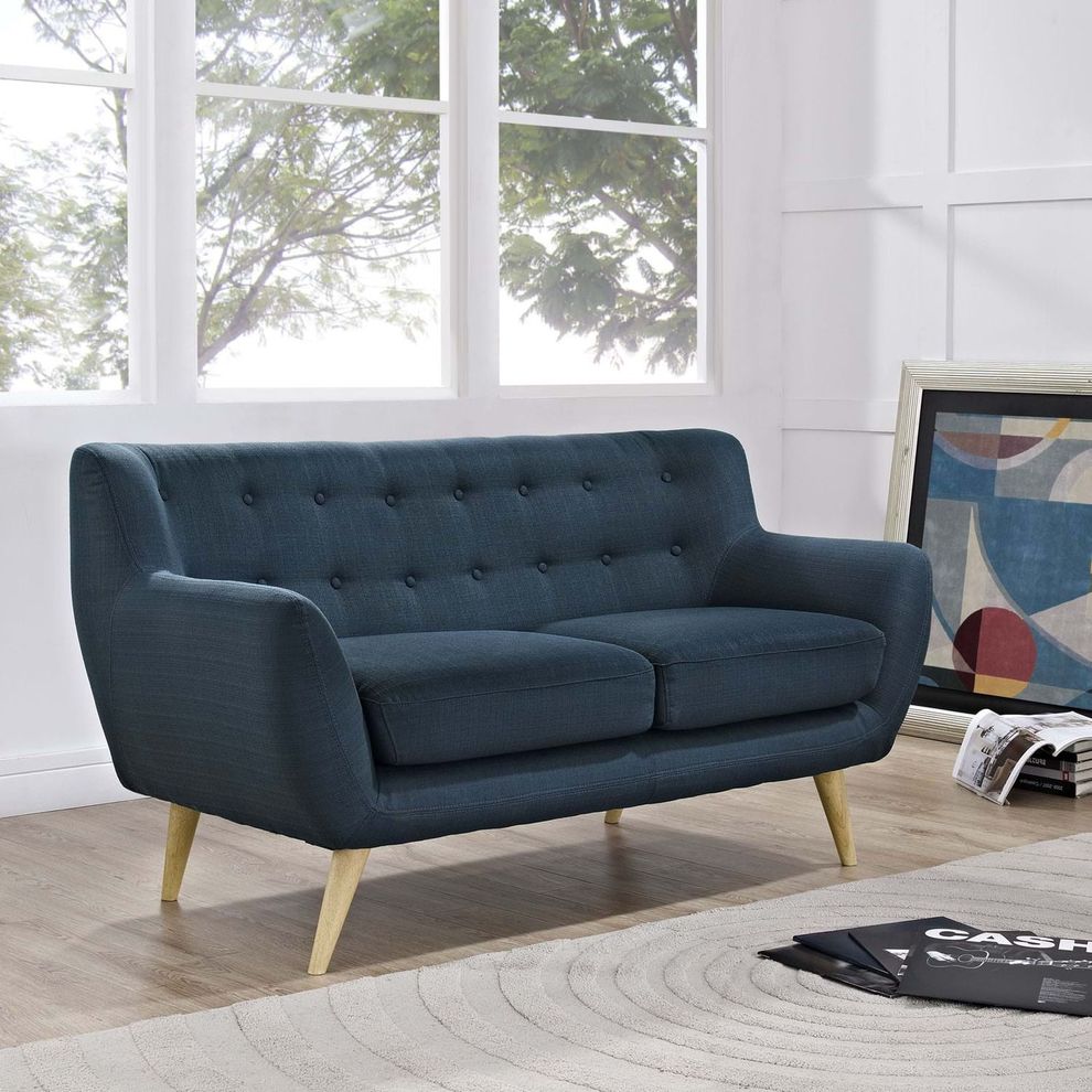 Mid-century style tufted retro loveseat in azure by Modway