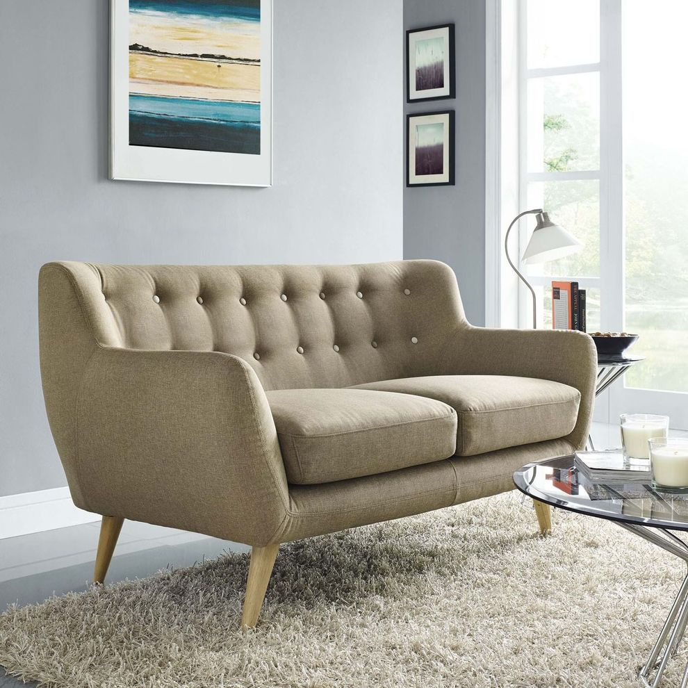 Mid-century style tufted retro loveseat in brown by Modway