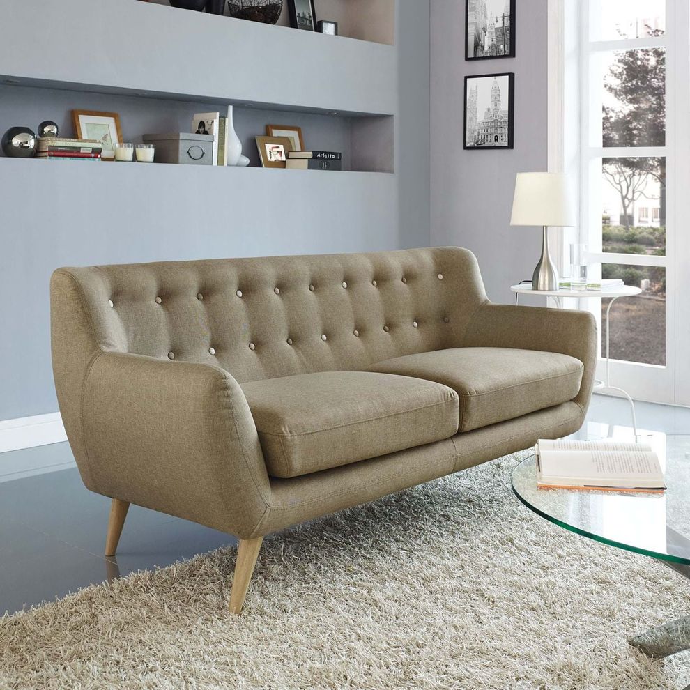 Mid-century style tufted retro couch in brown by Modway