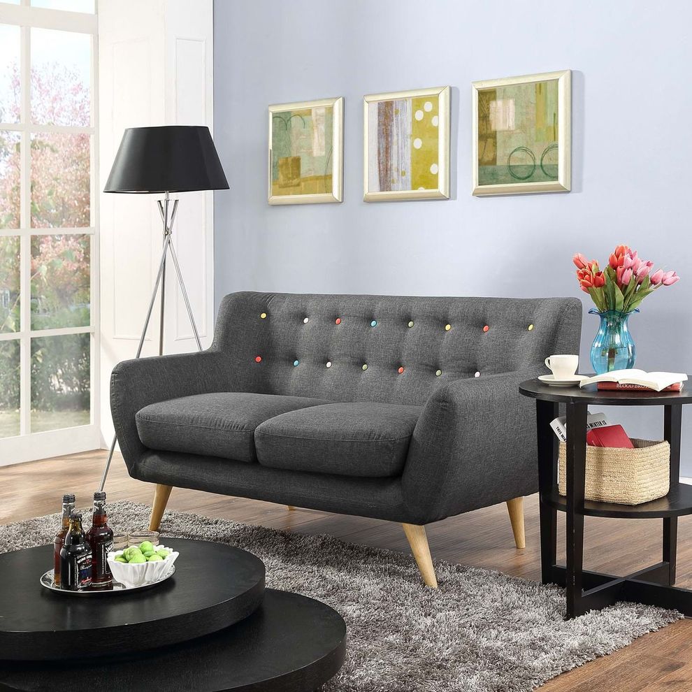 Mid-century style tufted retro loveseat in gray by Modway