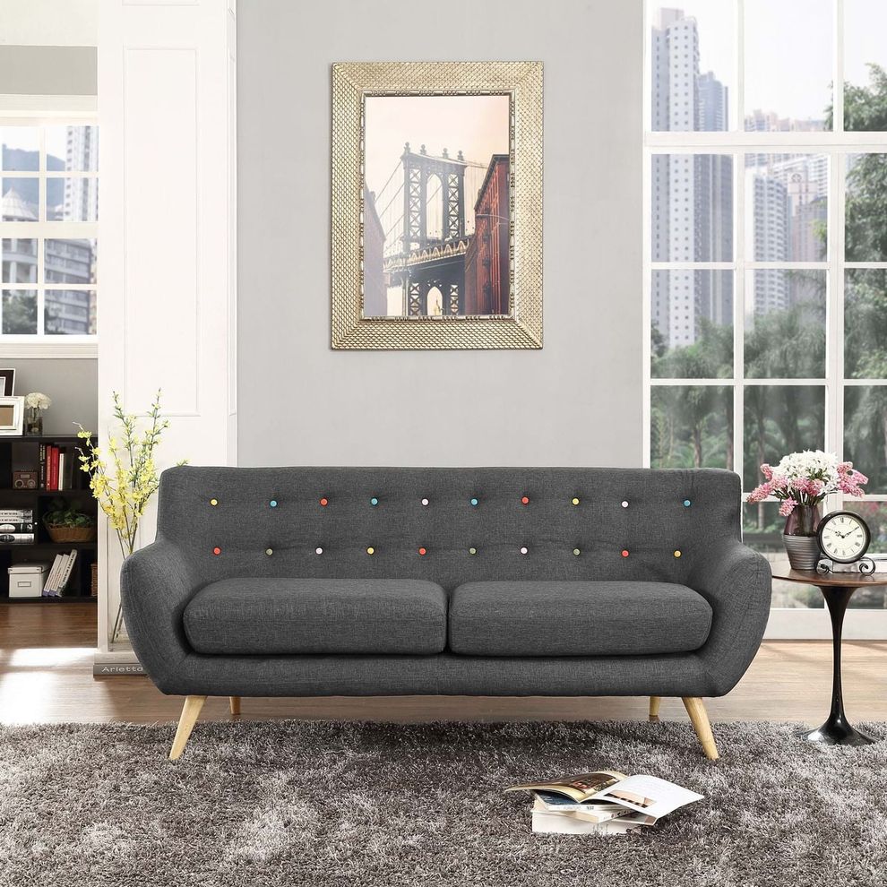 Mid-century style tufted retro couch in gray by Modway