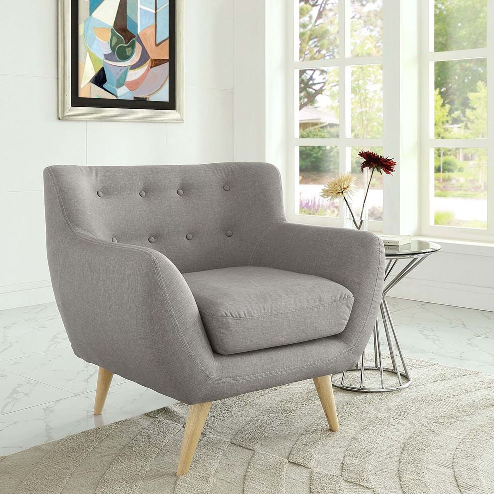 Mid-century style tufted retro chair in light gray by Modway