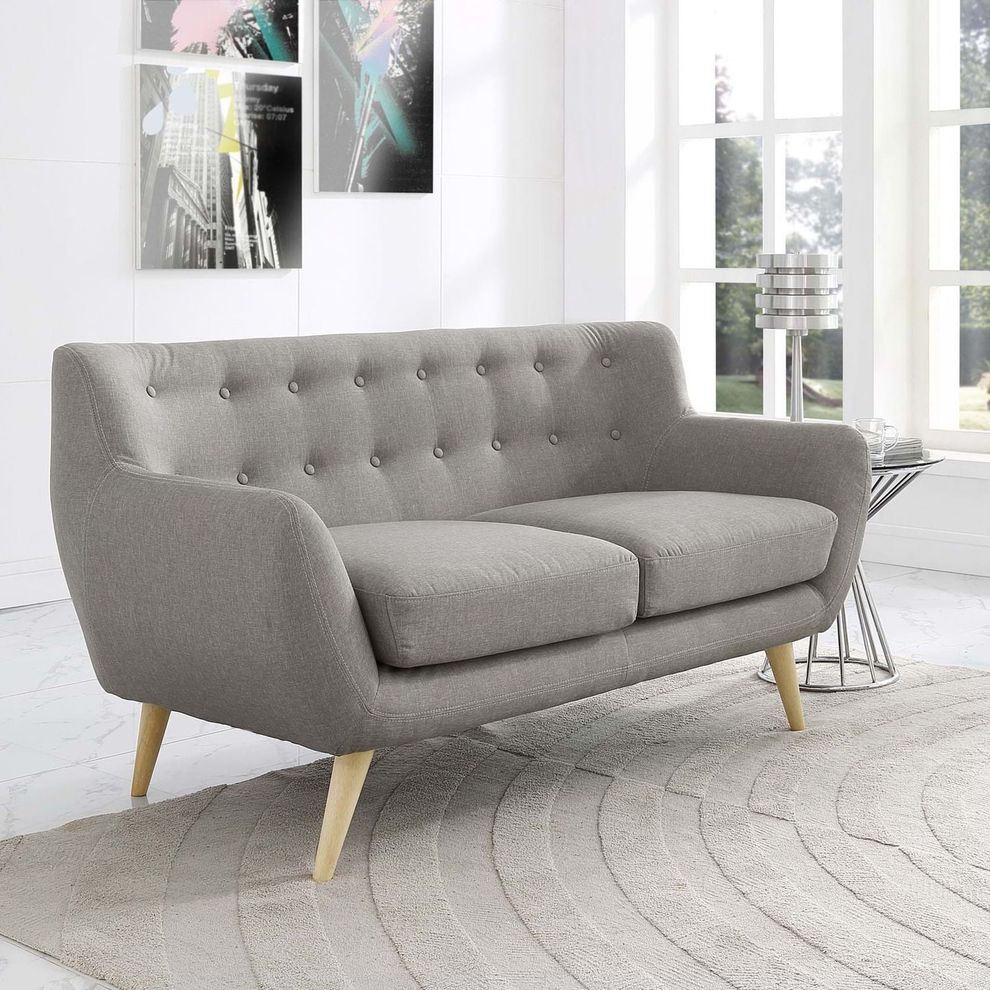 Mid-century style tufted retro loveseat in light gray by Modway