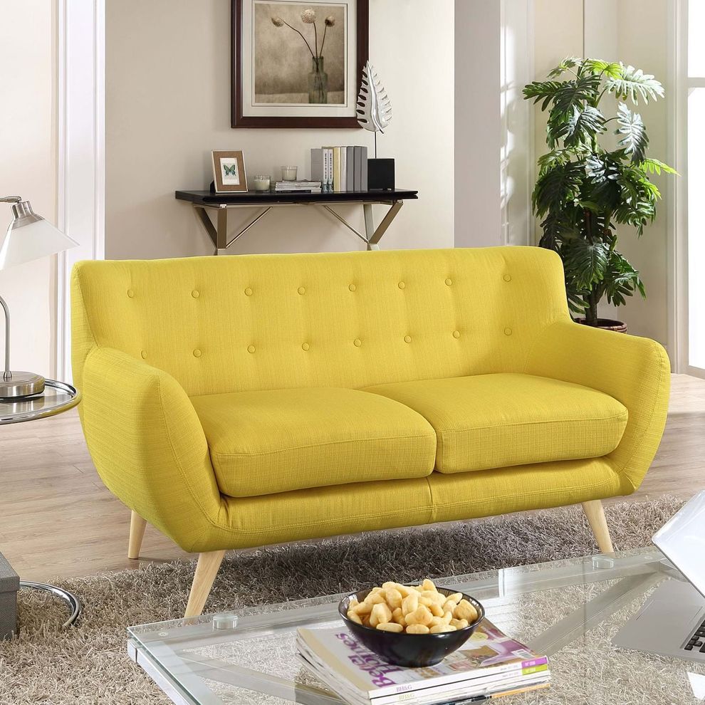 Mid-century style tufted retro loveseat in sunny by Modway