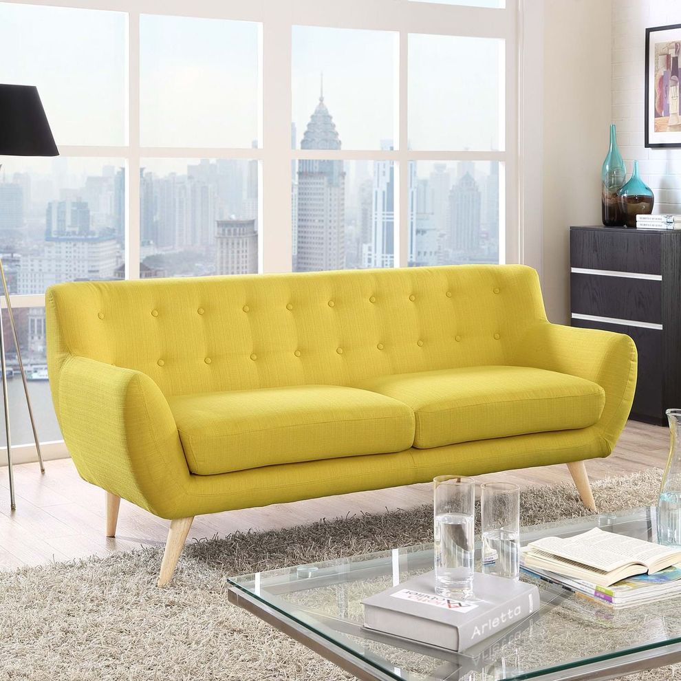 Mid-century style tufted retro couch in sunny by Modway
