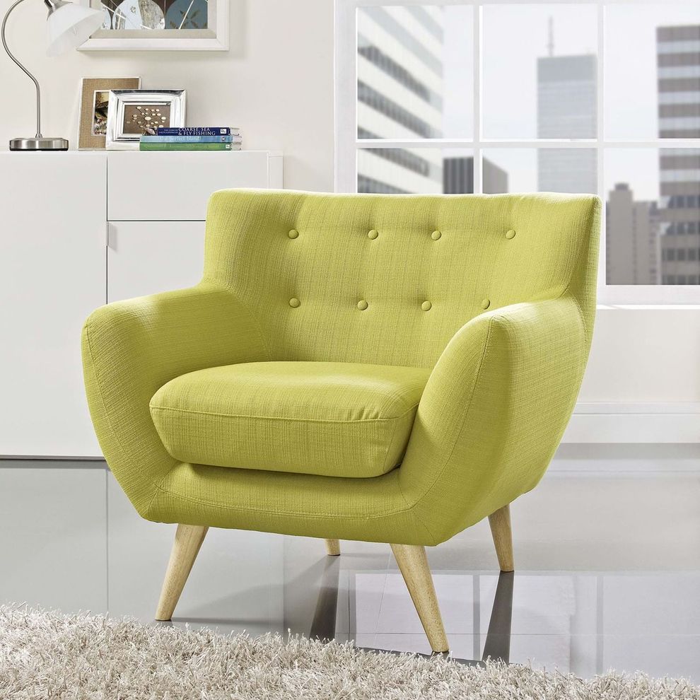 Mid-century style tufted retro chair in wheatgrass by Modway