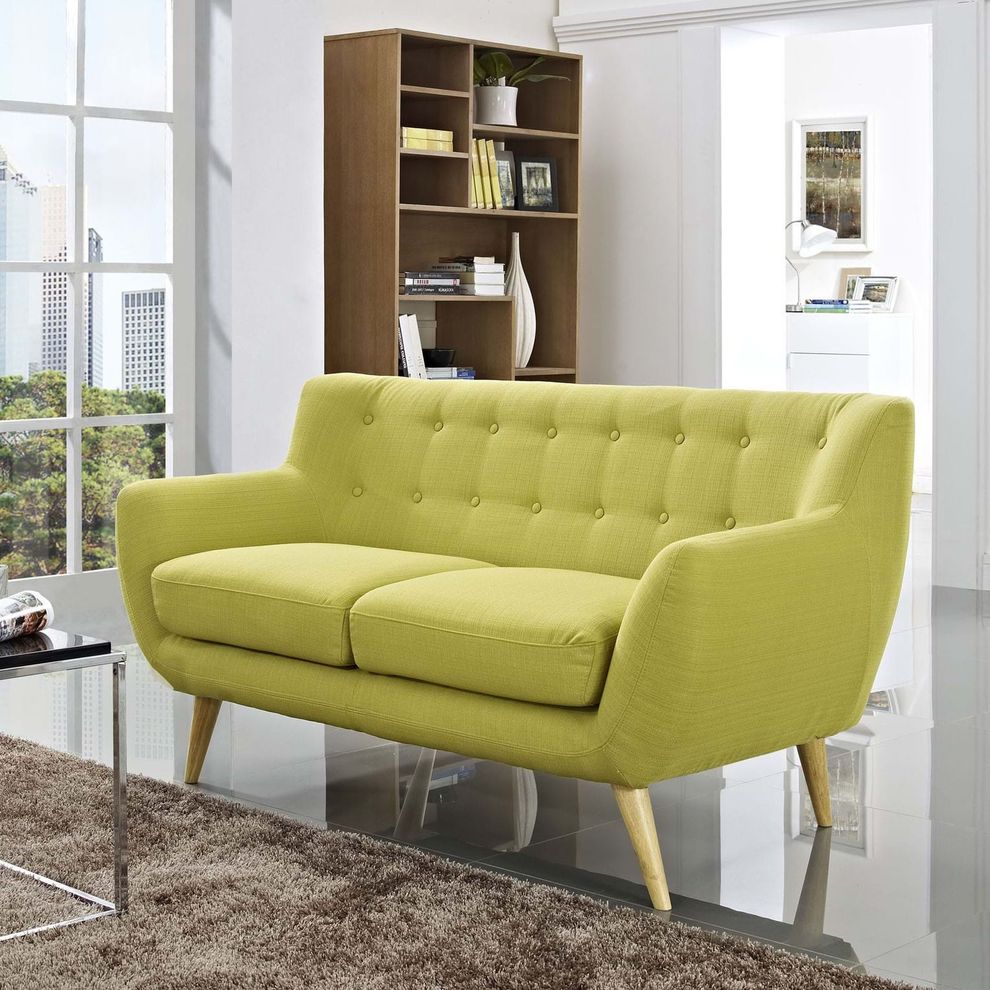 Mid-century style tufted retro loveseat in wheatgrass by Modway
