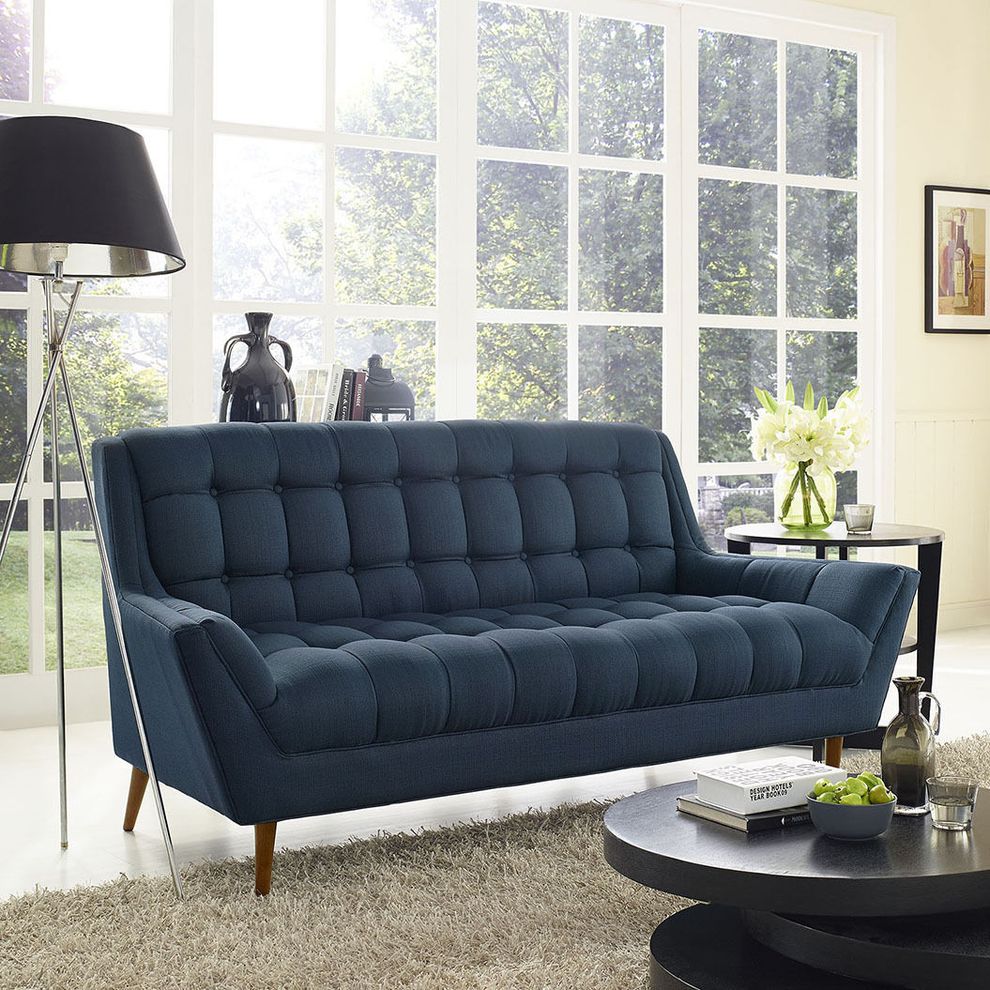 Azure blue fabric slope arms design loveseat by Modway