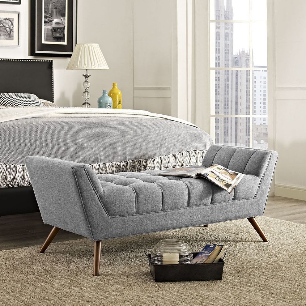 Medium sized bench in modern gray fabric by Modway