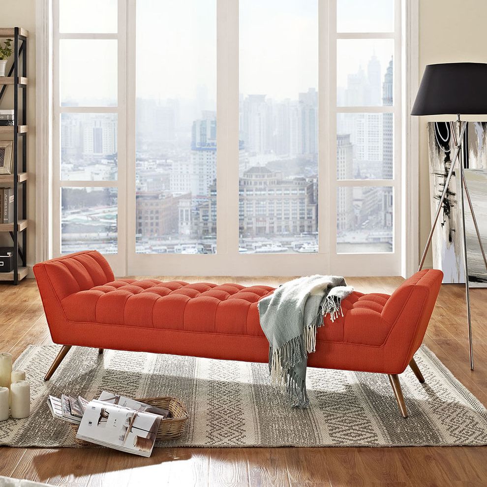 Atomic red modern fabric bench by Modway