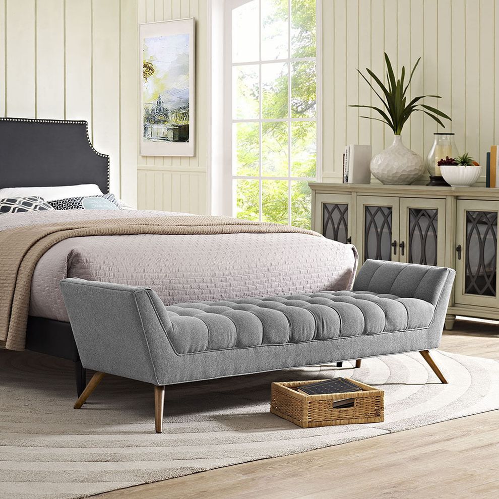 Gray modern fabric bench by Modway
