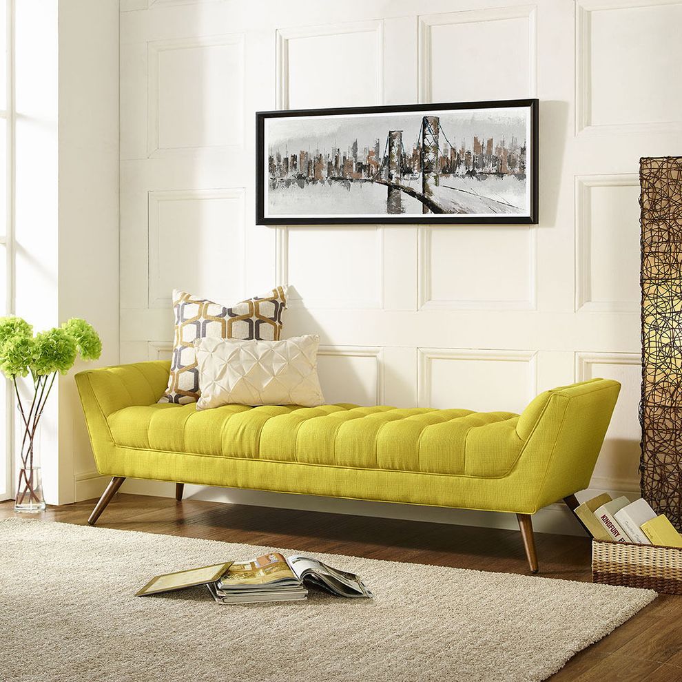 Sunny yellow modern fabric bench by Modway