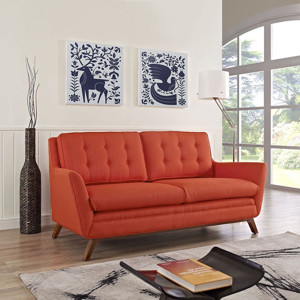 Atomic red fabric mid-century style modern loveseat by Modway