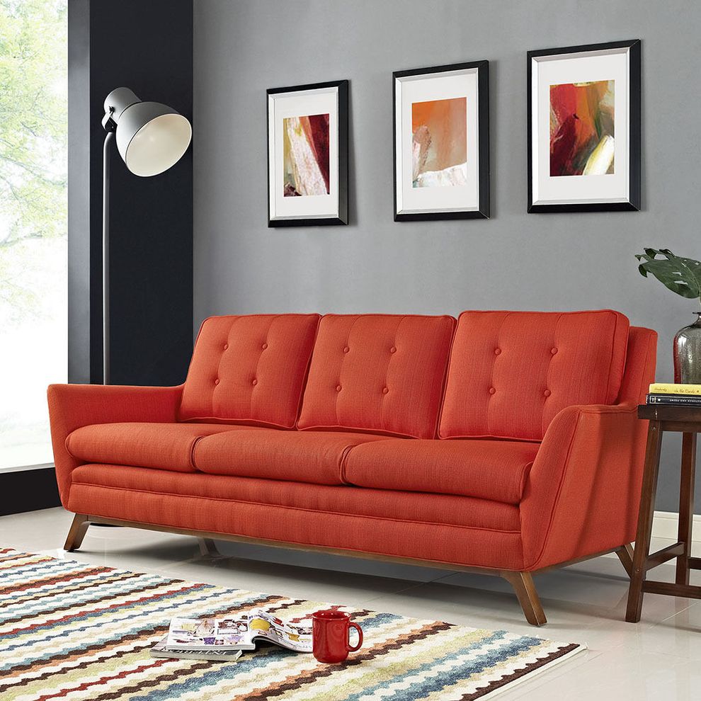Atomic red fabric mid-century style modern sofa by Modway