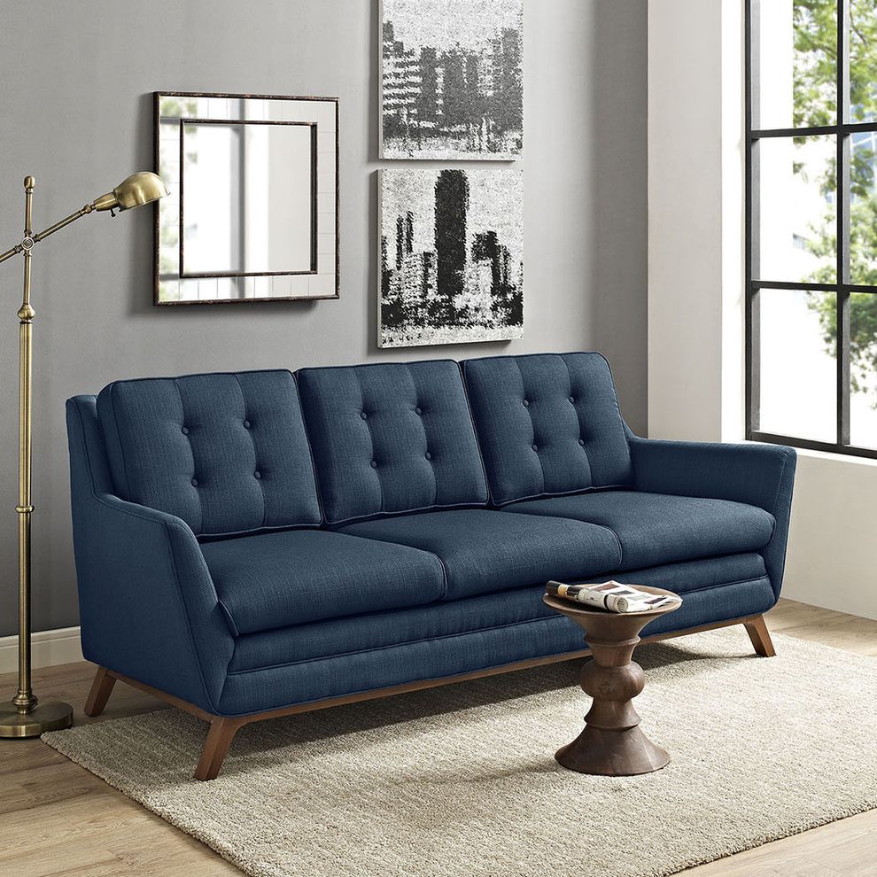 Azure fabric mid-century style modern sofa by Modway