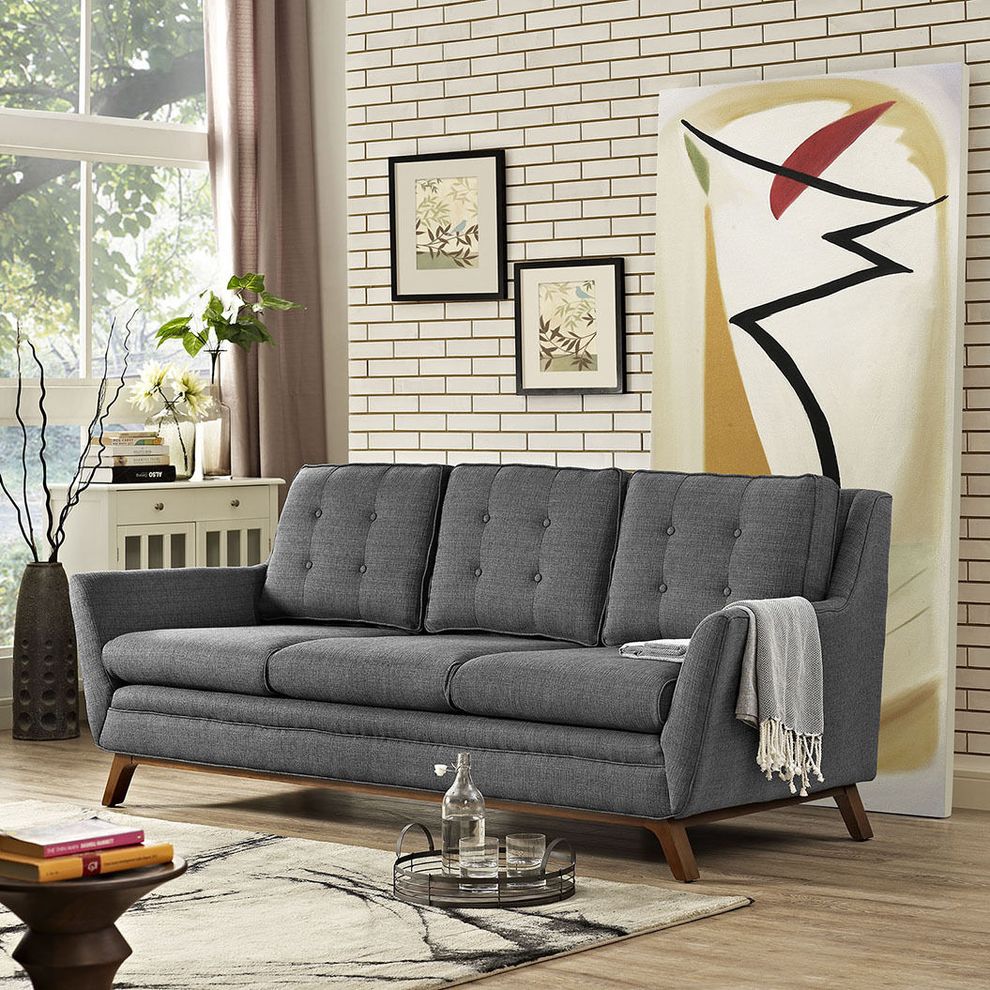 Gray fabric mid-century style modern sofa by Modway