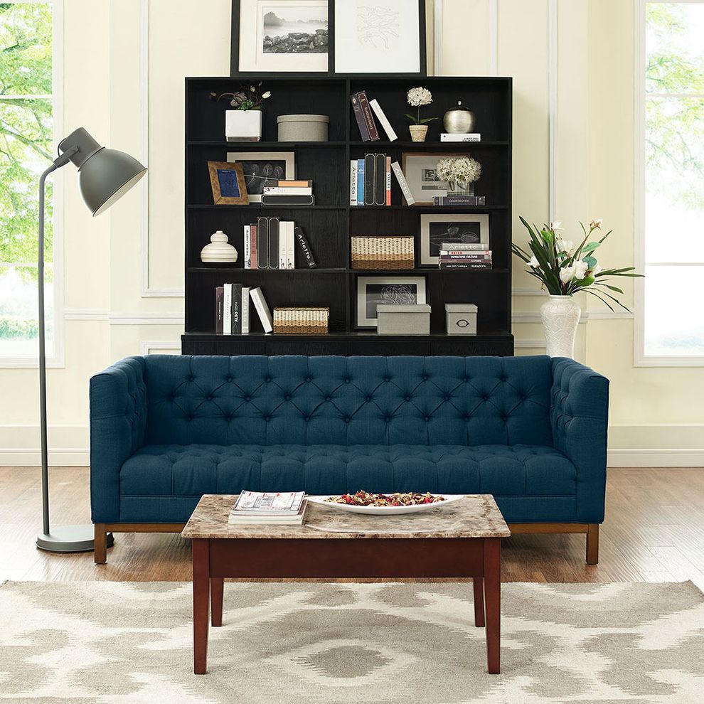 Fabric sofa with deep tufted buttons in azure by Modway
