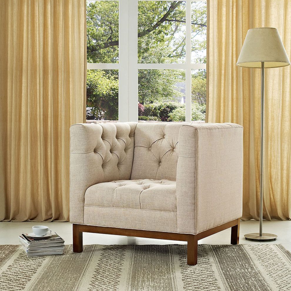 Fabric chair with deep tufted buttons in beige by Modway