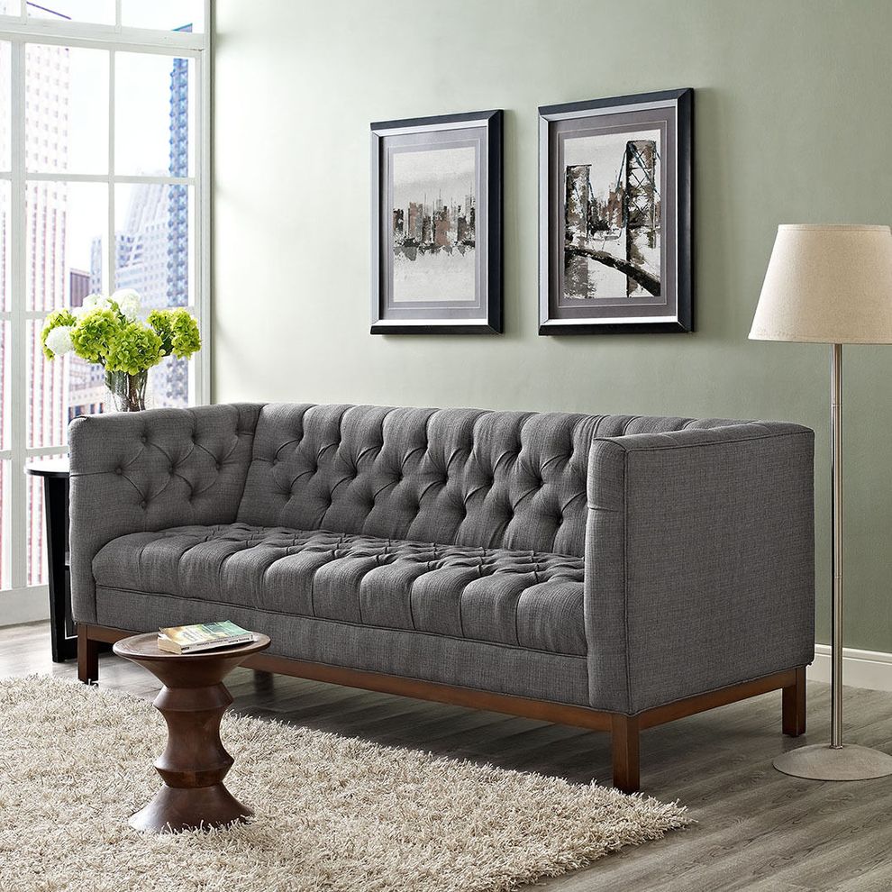 Fabric sofa with deep tufted buttons in gray by Modway