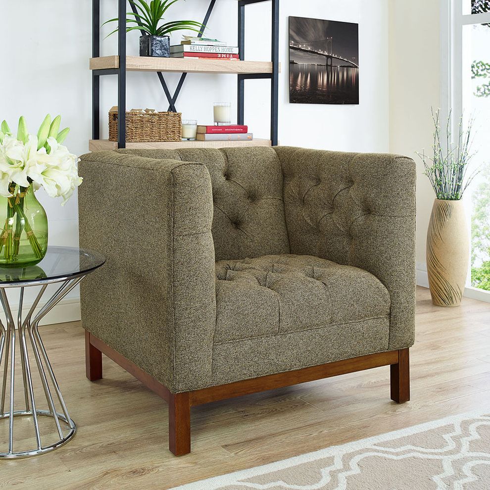 Fabric chair with deep tufted buttons in oatmeal by Modway