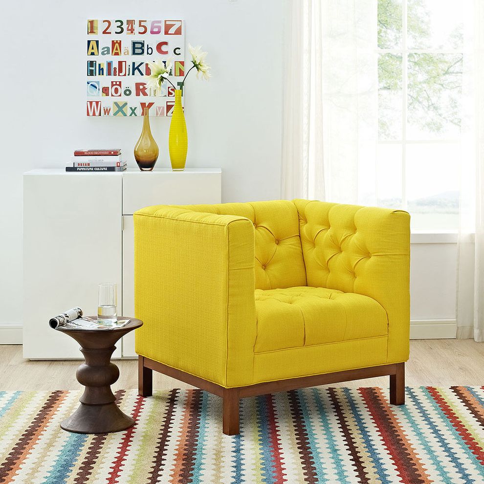 Fabric chair with deep tufted buttons in yellow by Modway