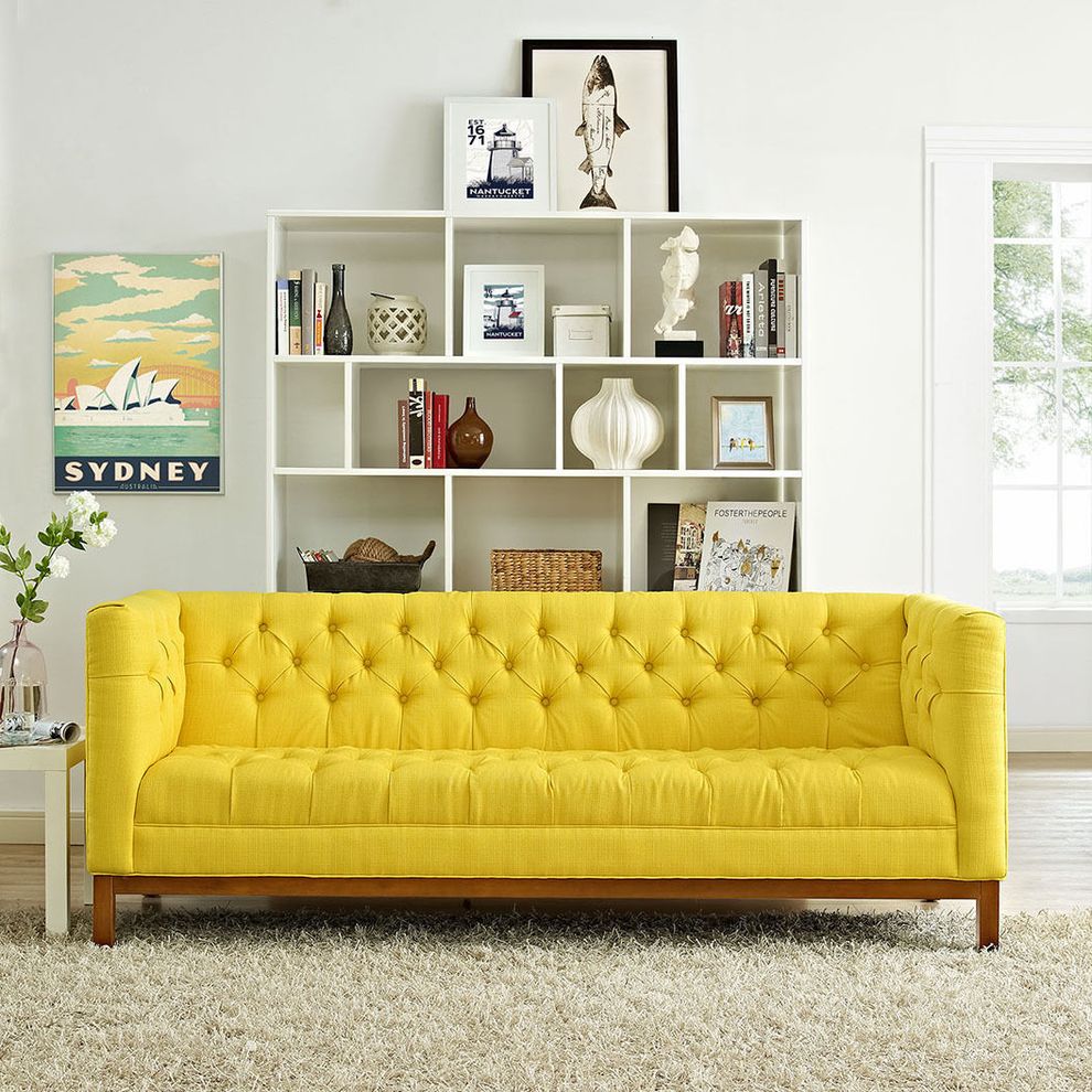 Fabric sofa with deep tufted buttons in yellow by Modway