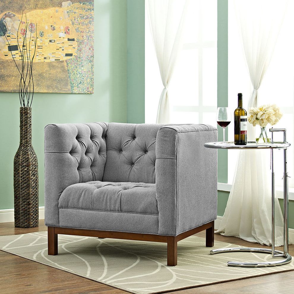 Fabric chair with deep tufted buttons in gray by Modway