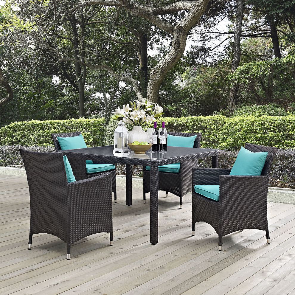5pcs square outside/patio table + chairs set by Modway