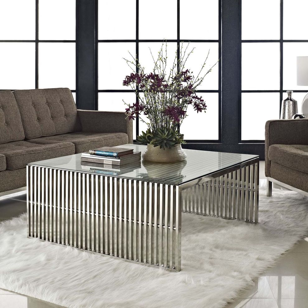 Steel gridiron coffee table by Modway