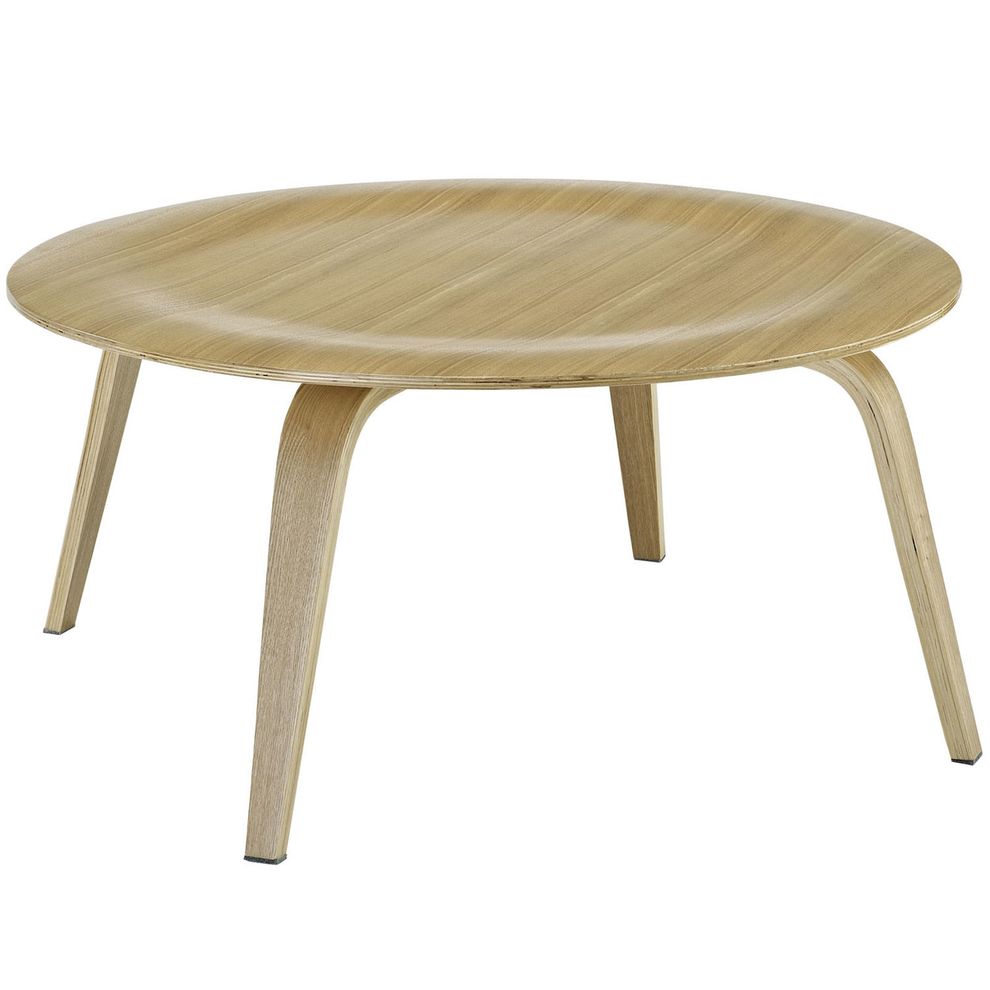 Classic natural wood round top coffee table by Modway
