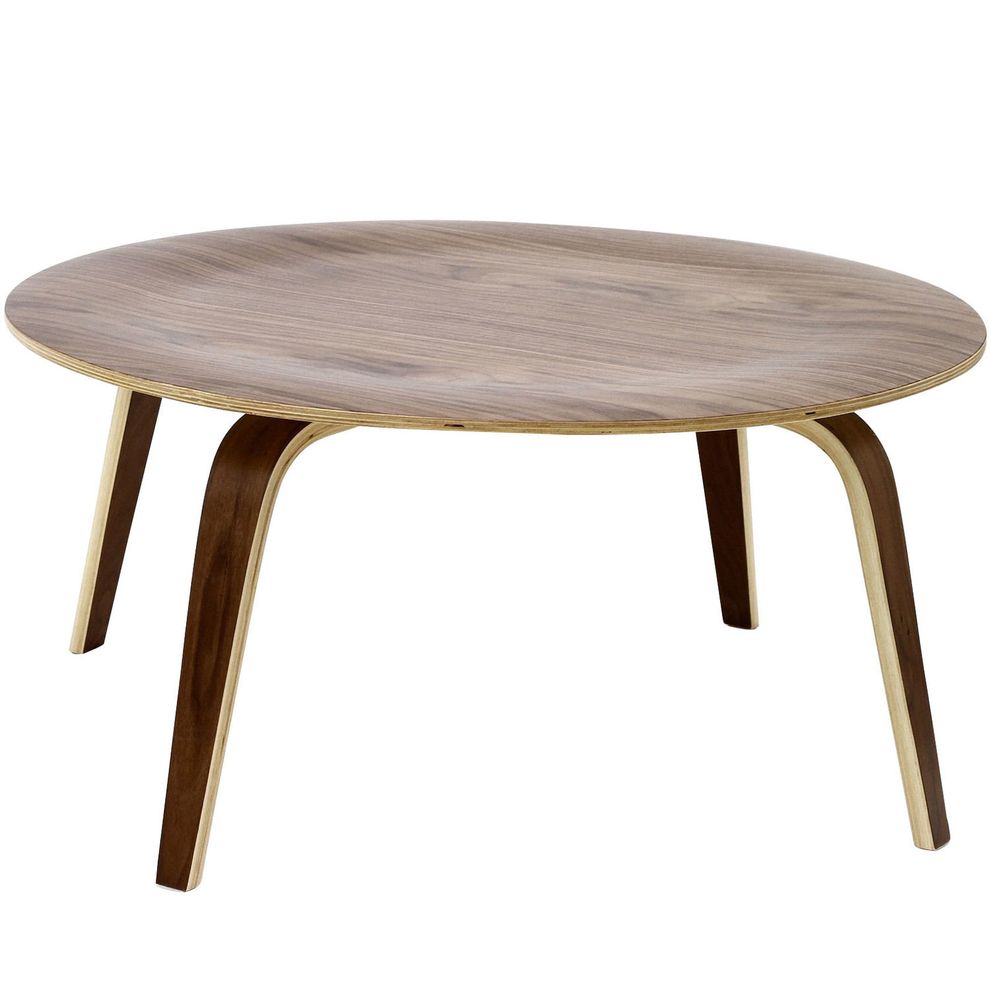 Classic walnut wood round top coffee table by Modway