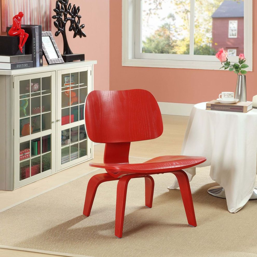 Plywood lounge casual style chair in red by Modway