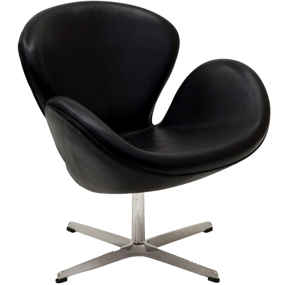 Aniline leather wing lounger chair in black by Modway